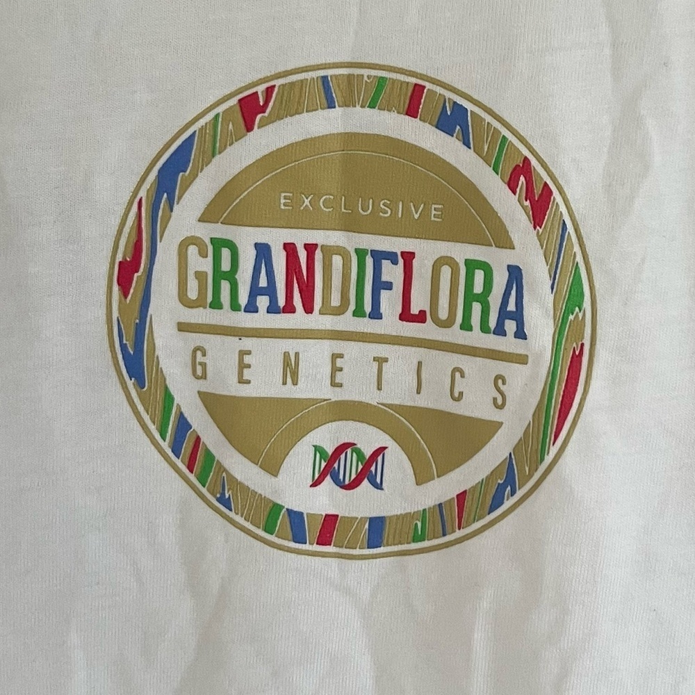 Grandiflora Genetics White 100% Cotton Short Sleeve T Shirt Tee Large - Picture 6 of 8